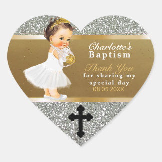 Baby Girl Baptism Thank You  Favour | Gold Silver Heart Sticker