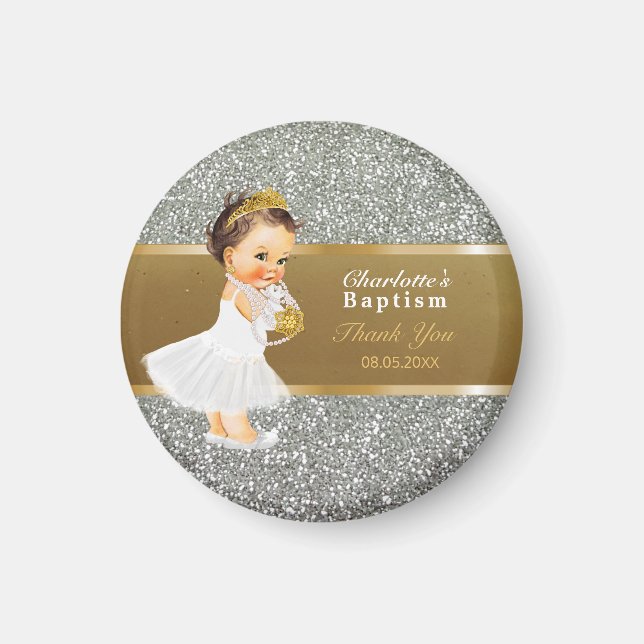 Baby Girl Baptism Thank You Keepsake | Gold Silver Magnet (Front)