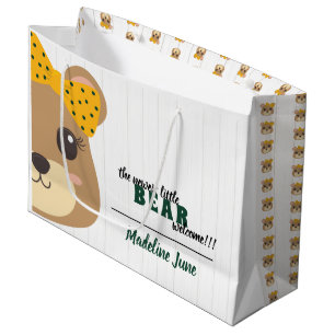 Baby Girl Bear Green & Gold Large Gift Bag