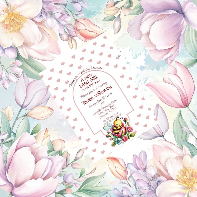 Baby Girl Bee Sleeping In a Rose Invitation (Creator Uploaded)