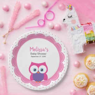 Baby Girl Big Eyed Smiling Owl Paper Plate