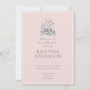 Baby Girl Bird Nest QR Code Baby Shower Invitation