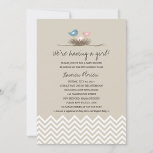 Baby Girl Bird's Nest Baby Shower Invitation