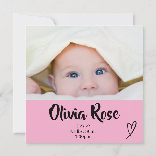 Baby Girl Birth Announcement (Back)