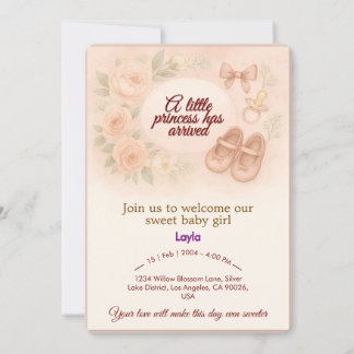 Baby Girl Birth Announcement Card
