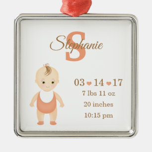 Baby Girl Birth Announcement Metal Ornament