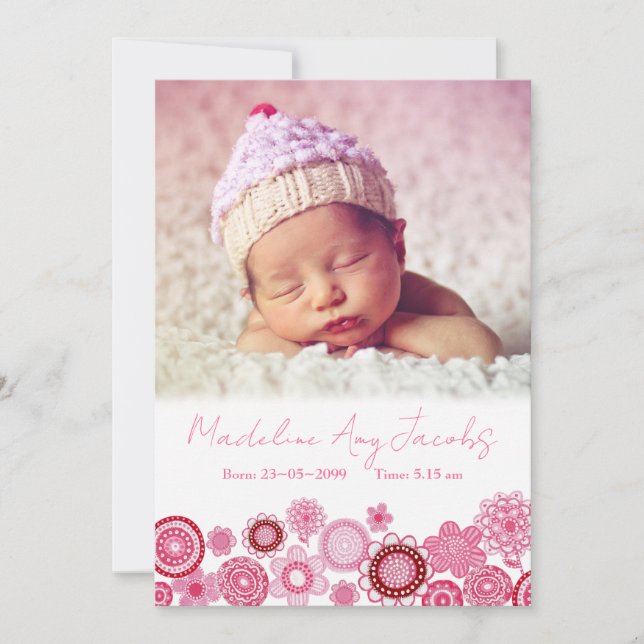 Baby Girl Birth Announcement Photo Digital Image (Front)