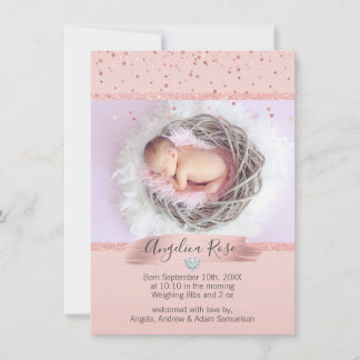 Baby Girl Birth Announcement Pink Rose | PHOTO