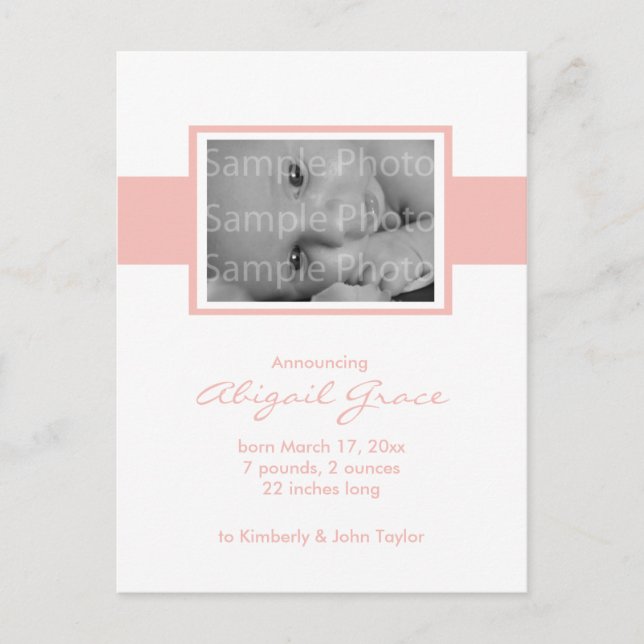 Baby Girl Birth Announcement Postcard (Front)