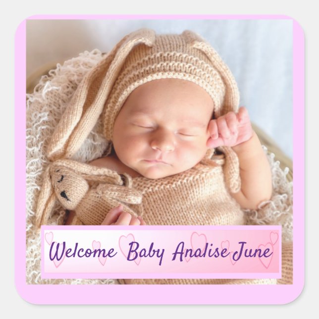 Baby Girl Birth Announcement Square Sticker (Front)