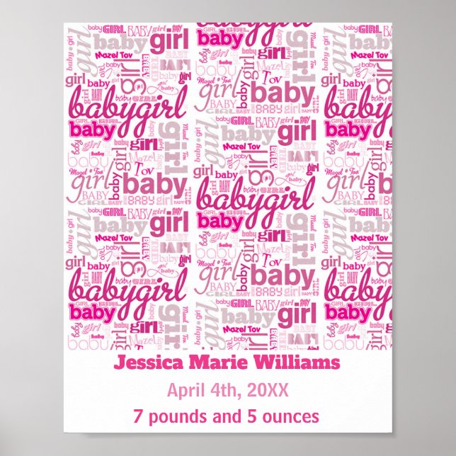 Baby Girl Birth Details n Name Personalize Pint Poster (Front)