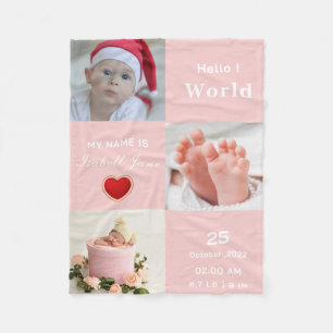 Baby Girl Birth Stat Announcement Photo Fleece Blanket