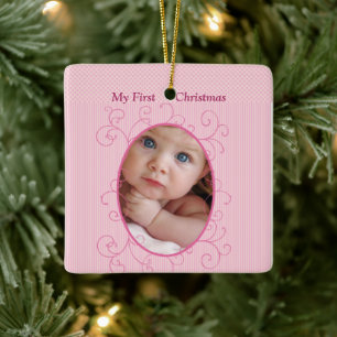 Baby Girl Birth Stats 1st Christmas Ceramic Ornament