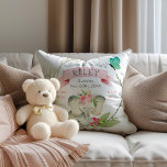 Baby Girl Birth Stats Cute Elephant Throw Pillow<br><div class="desc">An adorable baby elephant with pink roses on her head highlights this keepsake pillow welcoming a baby girl. Include the baby's name, birth date, day of the week, weight and length for a personalized pillow to mark the special occasion. The reverse side of the pillow has a coordinating pink and...</div>