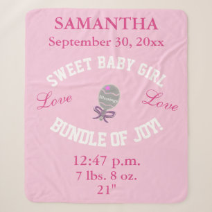 Baby Girl Birth Stats Upload Photo Sherpa Blanket