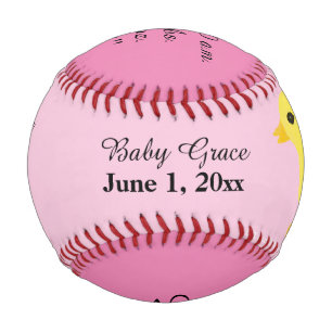 Baby Girl Birth Stats Yellow Ducky Baseball