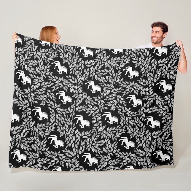 Baby Girl Black and White Unicorn Pattern Fleece Blanket (In Situ)
