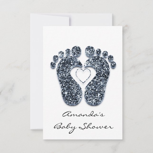 Baby Girl BLUE Shower Feet White BOY Invitation (Back)