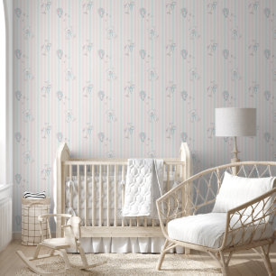 Baby Girl Blush Nursery Teddy Bear Carousel Baloon Wallpaper