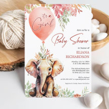 Baby Girl blush pink balloon elephant baby shower