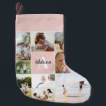 Baby Girl Blush Pink Modern Photo Collage Small Christmas Stocking<br><div class="desc">This elegant and modern photo collage baby girl Christmas stocking features a space for you to add your own photos,  and add a name and initial. This trendy and simple blush pink photo montage design is the perfect keepsake gift for your baby's first Christmas.</div>