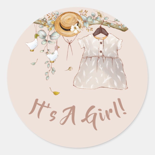 Baby Girl Boho Rustic Country Woodland Classic Round Sticker (Front)