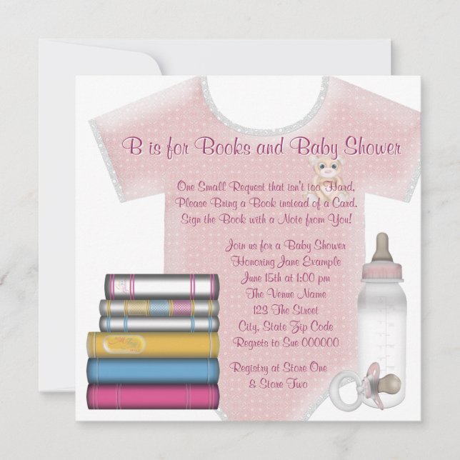 Baby Girl Bring A Book Baby Shower Invitation