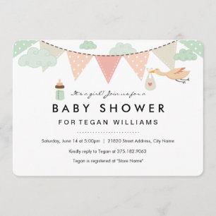 Baby Girl Bunl Invitation Baby shower
