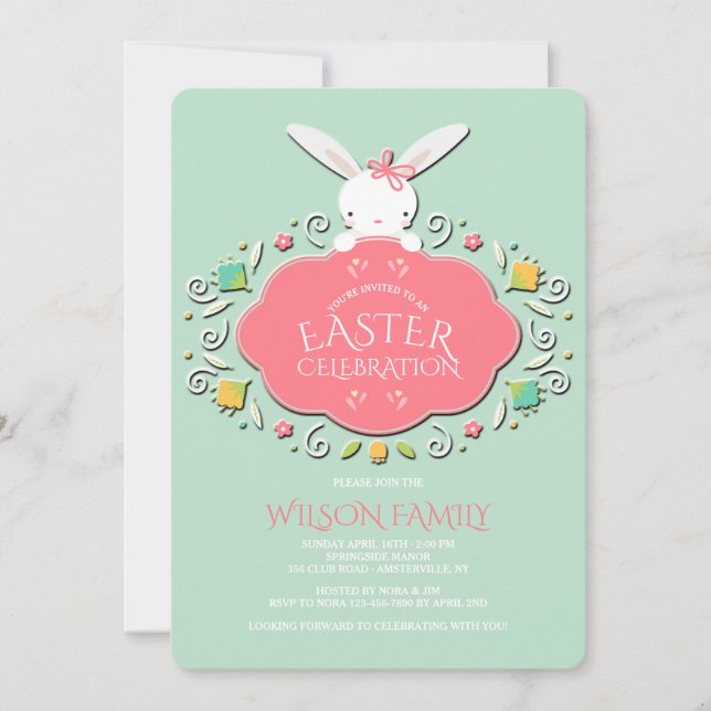 Baby Girl Bunny Easter Invitation (Front)
