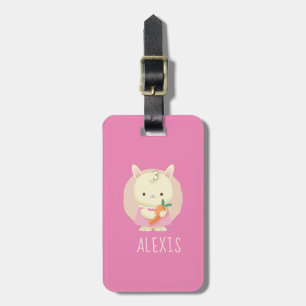 Baby Girl Bunny Rabbit & Carrot Kid's Name Pink  Luggage Tag