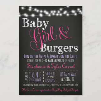 Baby Girl Burgers BBQ Shower Invitation Book Card