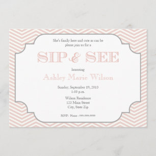 Baby Girl Chevron Sip and See Invitation