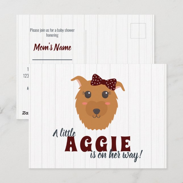 Baby Girl Chien Maroon Baby shower Invitation (Devant / Derrière)