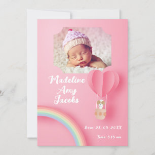 Baby Girl Chiot Date de naissance Faire-part photo