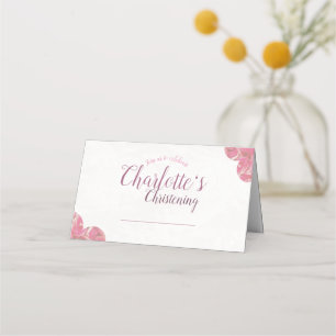 Baby girl christening pink & white placecards