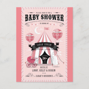 Baby Girl Circus Baby Shower Invitation Postcard