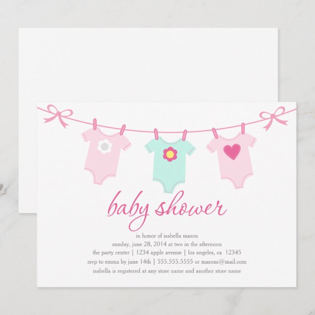 Baby Girl Clothes | Pink Invitation (Front/Back)