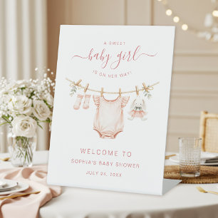 Baby Girl Clothesline Baby Shower Welcome Pedestal Sign