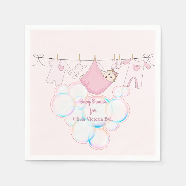 Baby Girl Clothesline In Pink Napkin (Front)