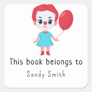 Baby girl clown "it"  - This book belongs to Square Sticker
