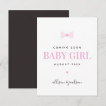 Baby Girl Coming Soon Pink Pregnancy Announcement