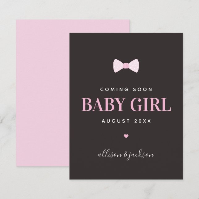 Baby Girl Coming Soon Pink Pregnancy Announcement (Front/Back)