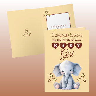 Baby girl congratulations elephant peach card