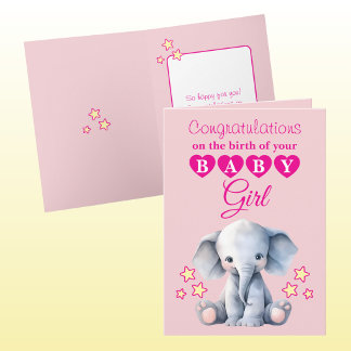 Baby girl congratulations elephant pink card