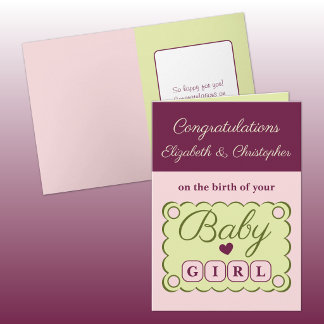 Baby girl congratulations pink green card
