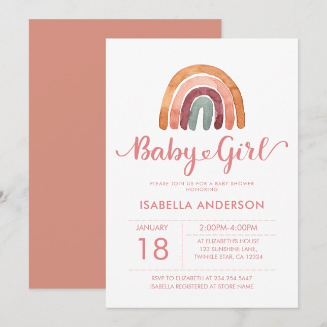 Baby Girl Cute Boho Rainbow  Invitation (Front/Back)