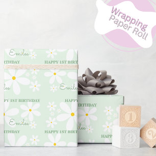 Baby Girl Daisy Flower (Mint) Wrapping Paper