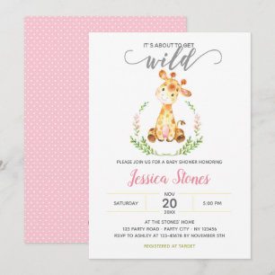 Baby Girl Douche Invitations Giraffe Jungle Animal