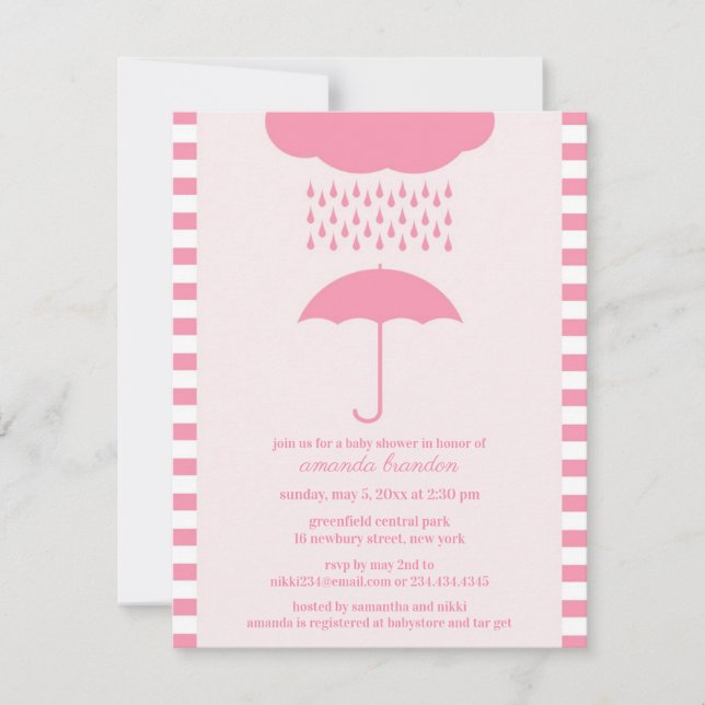 Baby Girl Douche rose Parapluie Invitation (Devant)