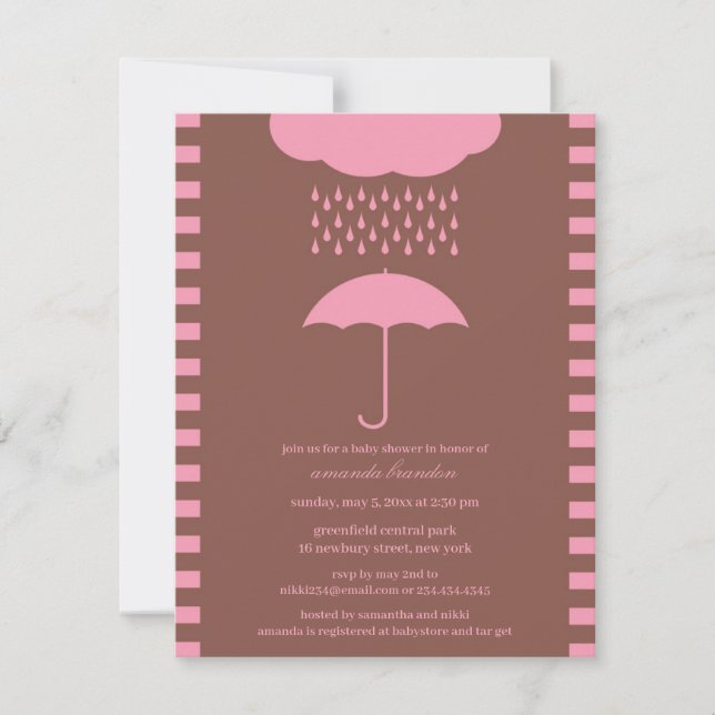 Baby Girl Douche rose Parapluie Invitation (Devant)